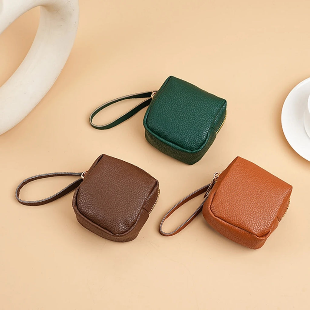 Nueva Mini Bolsa de Monedas para Mujer, Portátil, para Guardar Lápiz Labial, Monedero de Cuero PU de Moda, con Correa Antipérdida, Bolsa para Llaves, Tarjetero Pequeño
