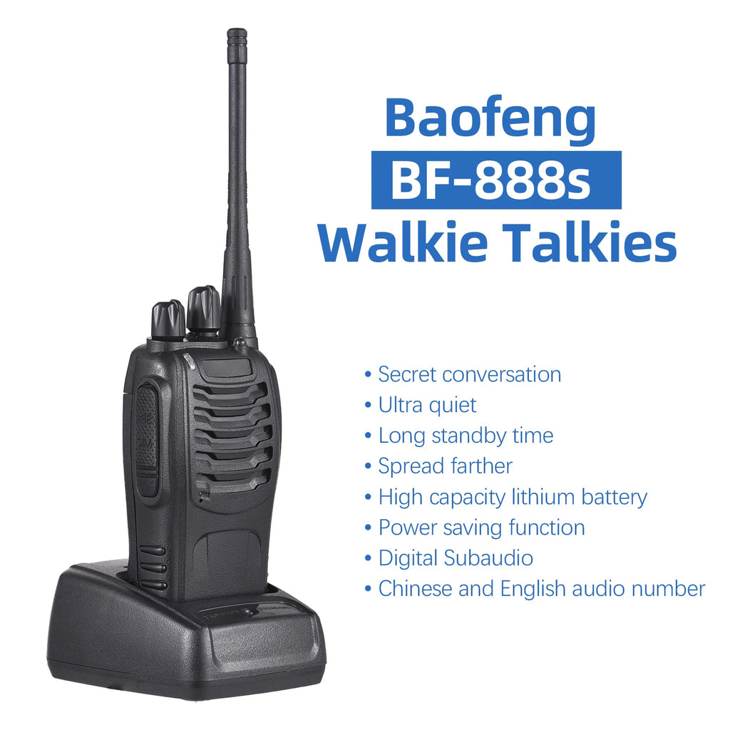 Walkie Talkies de BF-888s, 2 paquetes, Radios bidireccionales de largo alcance recargables a prueba de agua con auriculares, transceptor portátil de mano