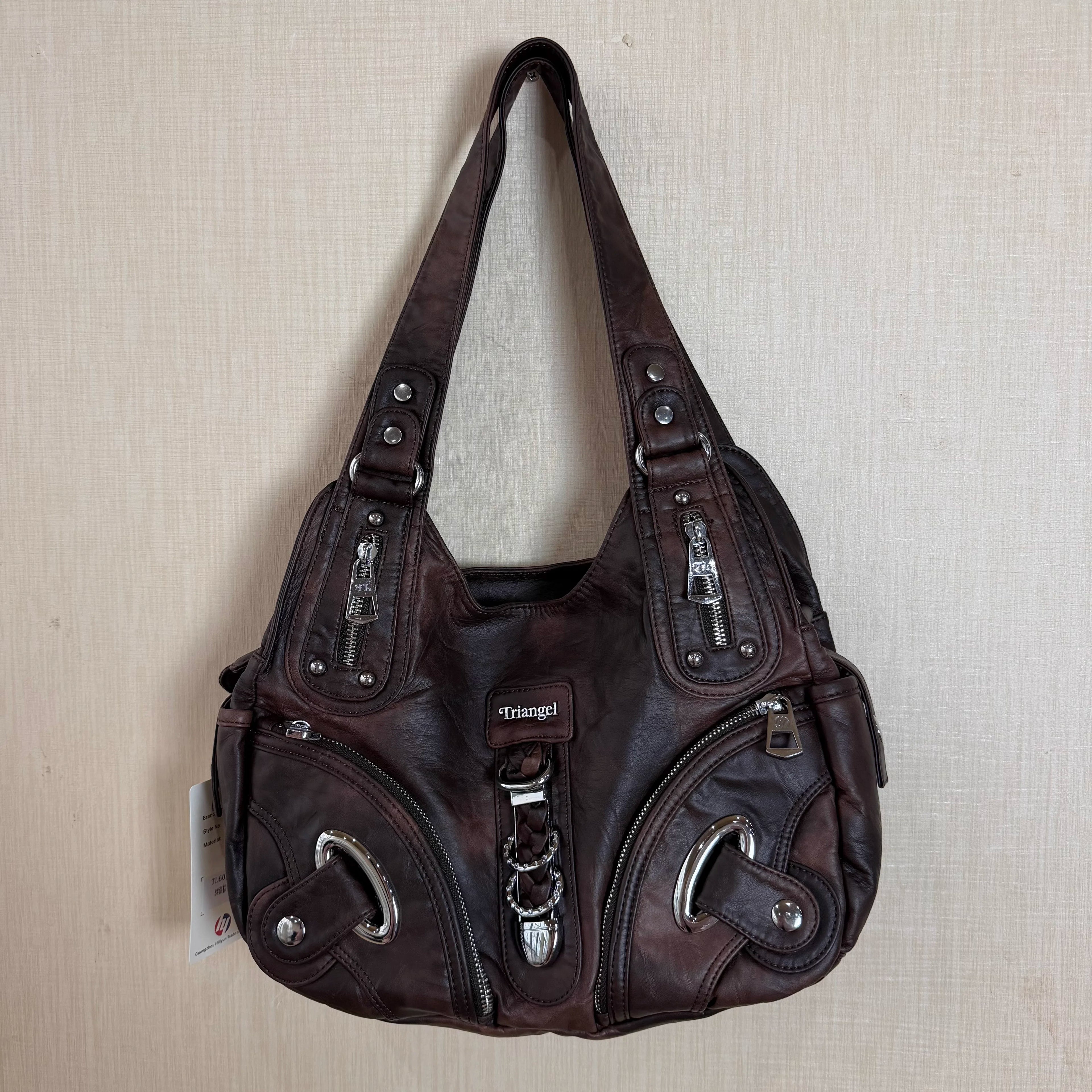 Bolsos de Mano Vintage con Estampado de Leopardo para Mujer, Estilo Punk Biker Y2K, Bolso de Hombro con Asa Superior, Bolsos de Axila para Dama, con Múltiples Bolsillos
