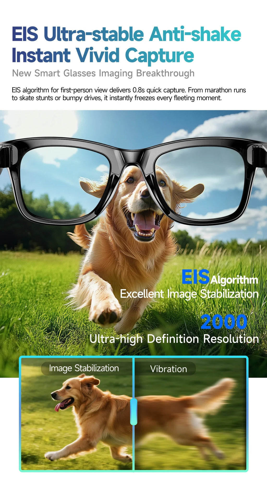 Gafas Inteligentes 2026 Nueva Versión con Cámara, Grabación de Video, Reconocimiento de Fotos por IA, Llamadas Bluetooth, Traducción de Voz, Gafas de Sol para Hombre