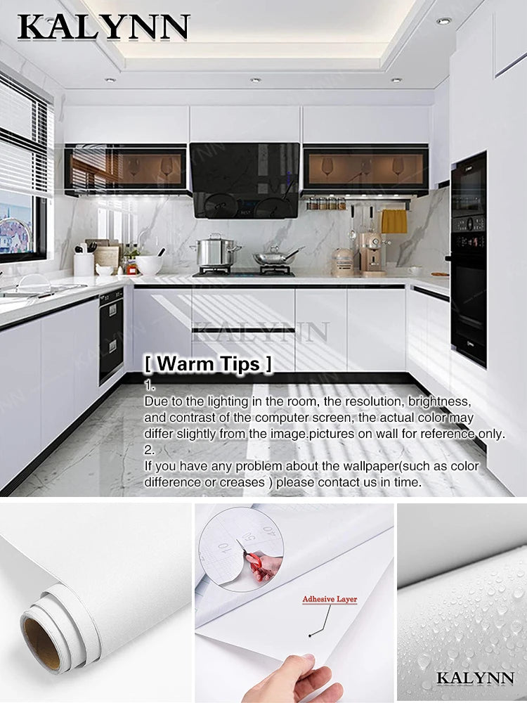 Papel tapiz impermeable de Color sólido, autoadhesivo para habitación, armario blanco y negro, pegatina de pared mate para muebles de cocina, ancho personalizable