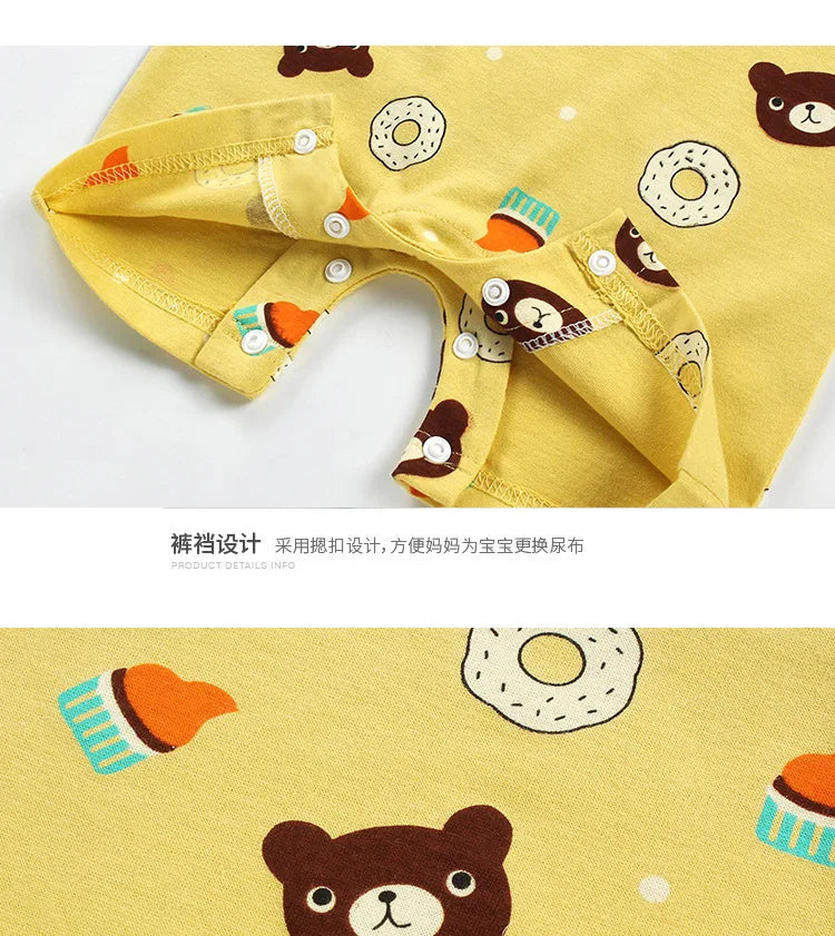 Monos de dibujos animados para bebé, mono de algodón transpirable de verano de manga corta para recién nacidos, niños y niñas, ropa para gatear