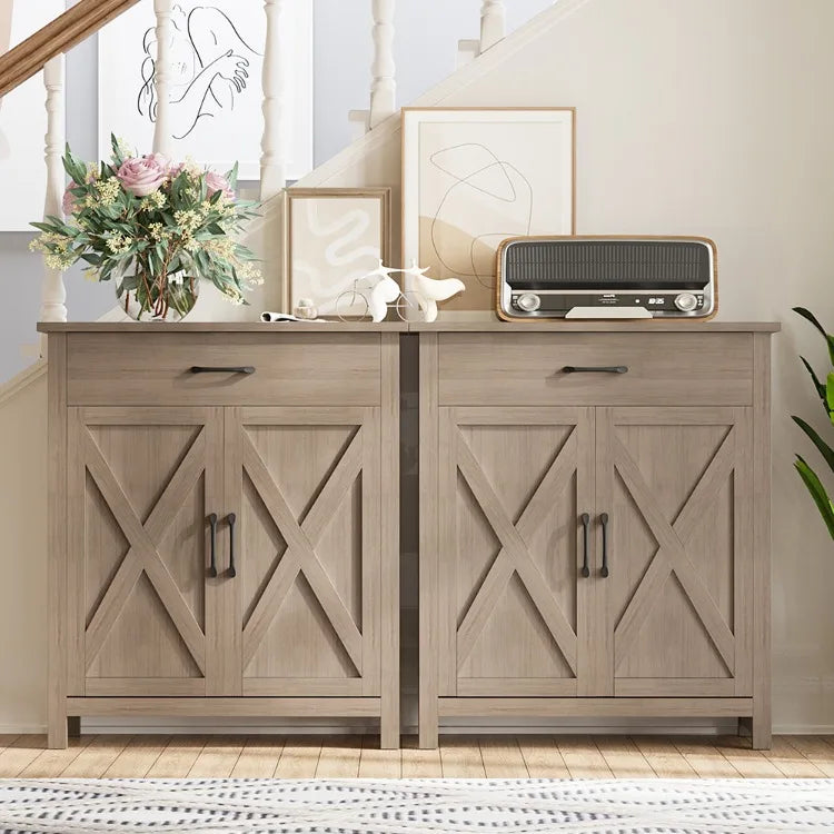 Aparador Buffet Georgina, mueble de madera maciza, mesa auxiliar para comedor, diseño geométrico moderno, exhibición, cocina, sala de estar