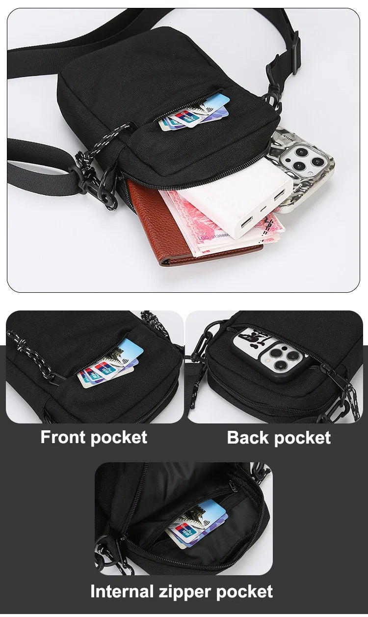 Bandolera pequeña de lona con cremallera para hombre, bolso de hombro cruzado Simple, Mini bolso para teléfono