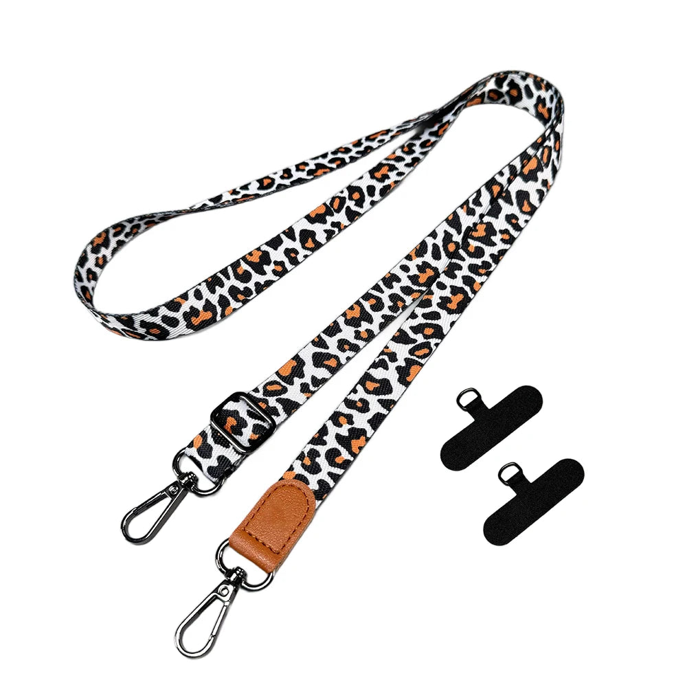 Correa cruzada para teléfono con estampado de leopardo, correa ajustable para el cuello, cuerda antipérdida con tarjeta universal para iPhone, Samsung, todas las fundas de teléfono