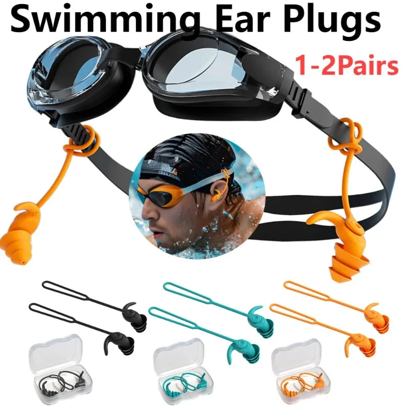 1 par/2 pares de tapones para los oídos para nadar, accesorios de silicona impermeables y antiruido para piscina, tapones para los oídos para natación, deportes acuáticos, tapones para los oídos para nadar