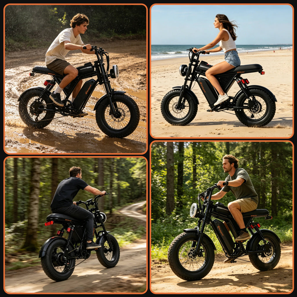 Bicicleta Eléctrica Todoterreno Bodywel M16 para Adultos, 1500w 48V 15.6ah, Bicicleta Eléctrica de Montaña con Neumáticos Gruesos de 16 Pulgadas para Entretenimiento al Aire Libre