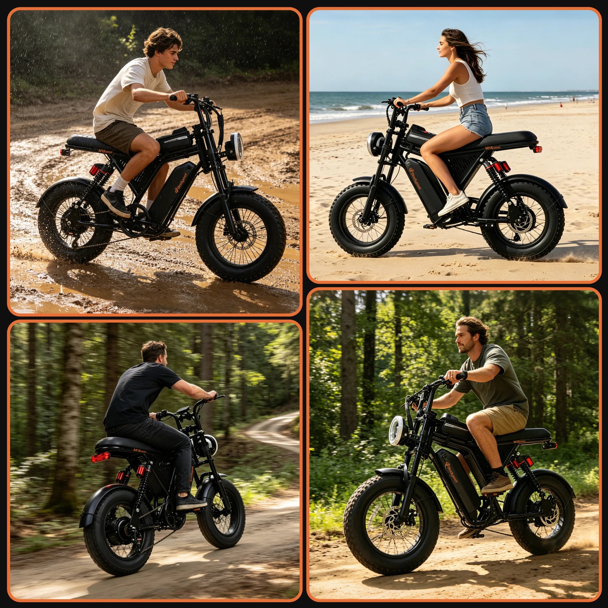 Bicicleta Eléctrica Todoterreno Bodywel M16 para Adultos, 1500w 48V 15.6ah, Bicicleta Eléctrica de Montaña con Neumáticos Gruesos de 16 Pulgadas para Entretenimiento al Aire Libre