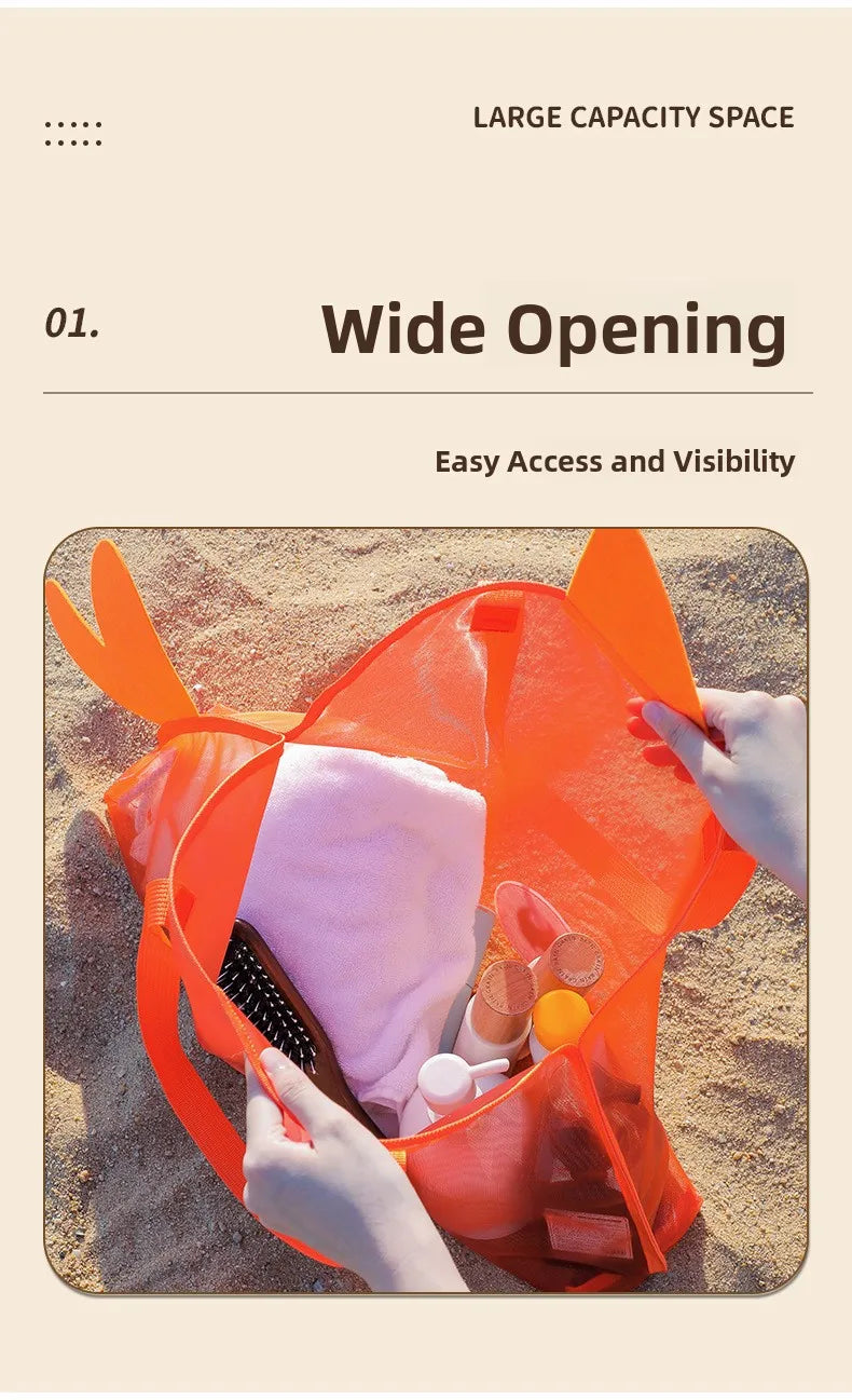 Bolsa de playa bonita de gran capacidad, juguete de excavación de arena, bolsa de malla plegable portátil para viajes en la playa, almacenamiento de deportes al aire libre, novedad de 2025