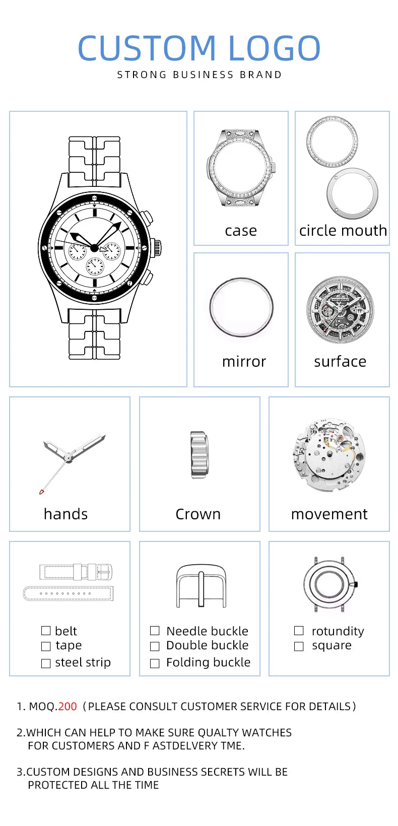 Reloj mecánico con volante ahuecado de HANBOROMen, reloj impermeable luminoso personalizado completamente automático