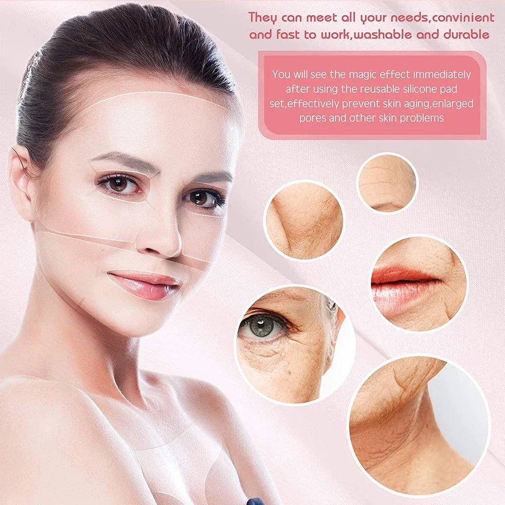 Parches de silicona 2 en 1 para la cara y el cuello, antiarrugas, para suavizar la piel del rostro y el pecho, herramientas para el cuidado de la piel.