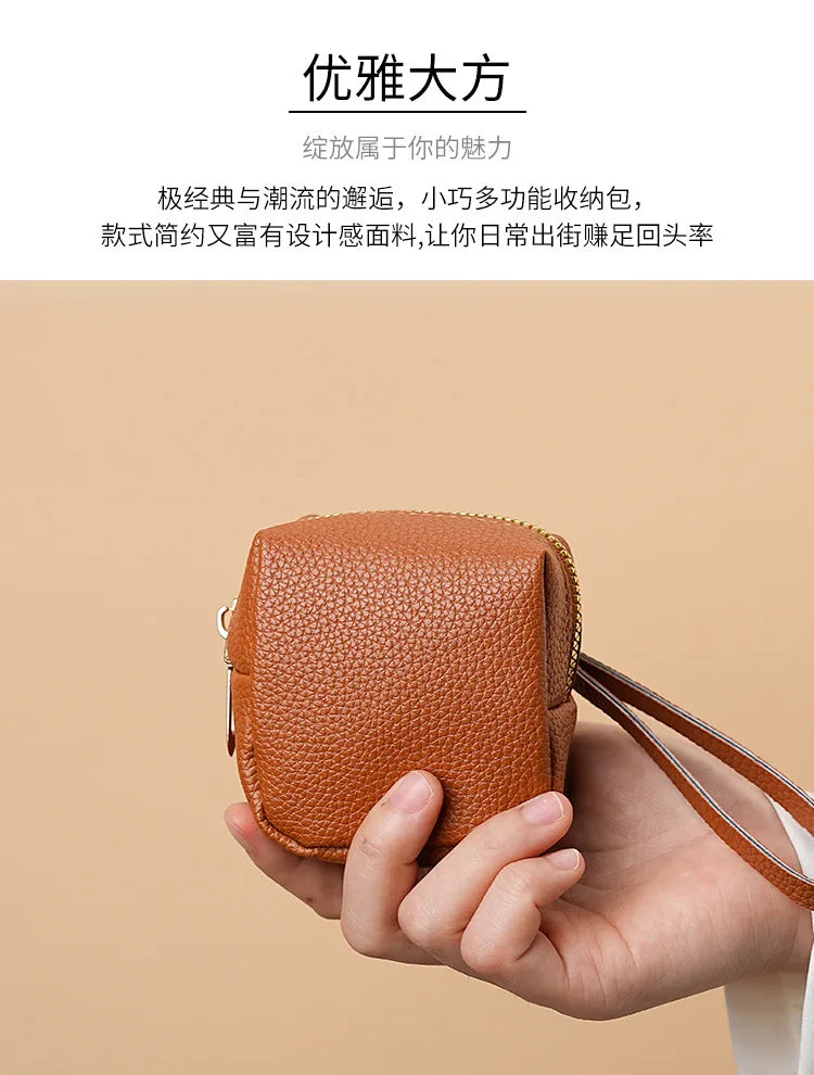 Nueva Mini Bolsa de Monedas para Mujer, Portátil, para Guardar Lápiz Labial, Monedero de Cuero PU de Moda, con Correa Antipérdida, Bolsa para Llaves, Tarjetero Pequeño