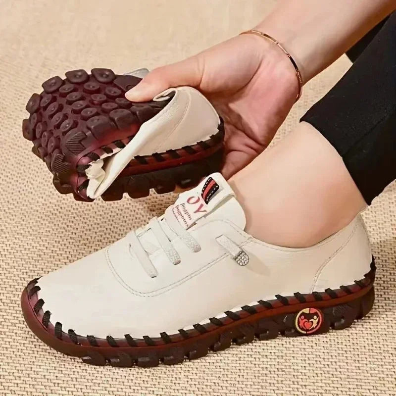 Zapatos vulcanizados para mujer, zapatos informales de cuero PU, zapatos planos suaves y cómodos, zapatos ligeros y cómodos para caminar para mujer