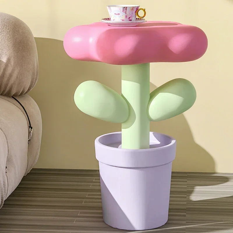 Mesa Auxiliar de Resina con Forma de Tulipán - Macetero Creativo, Decoración Original para Sala de Estar y Dormitorio