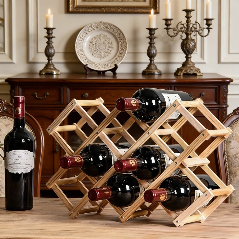 Estante de Madera Plegable para Almacenamiento de Vino, para 3-10 Botellas, Fácil de Montar, Apilable, para Organización del Hogar, Bar, Cocina o Bodega