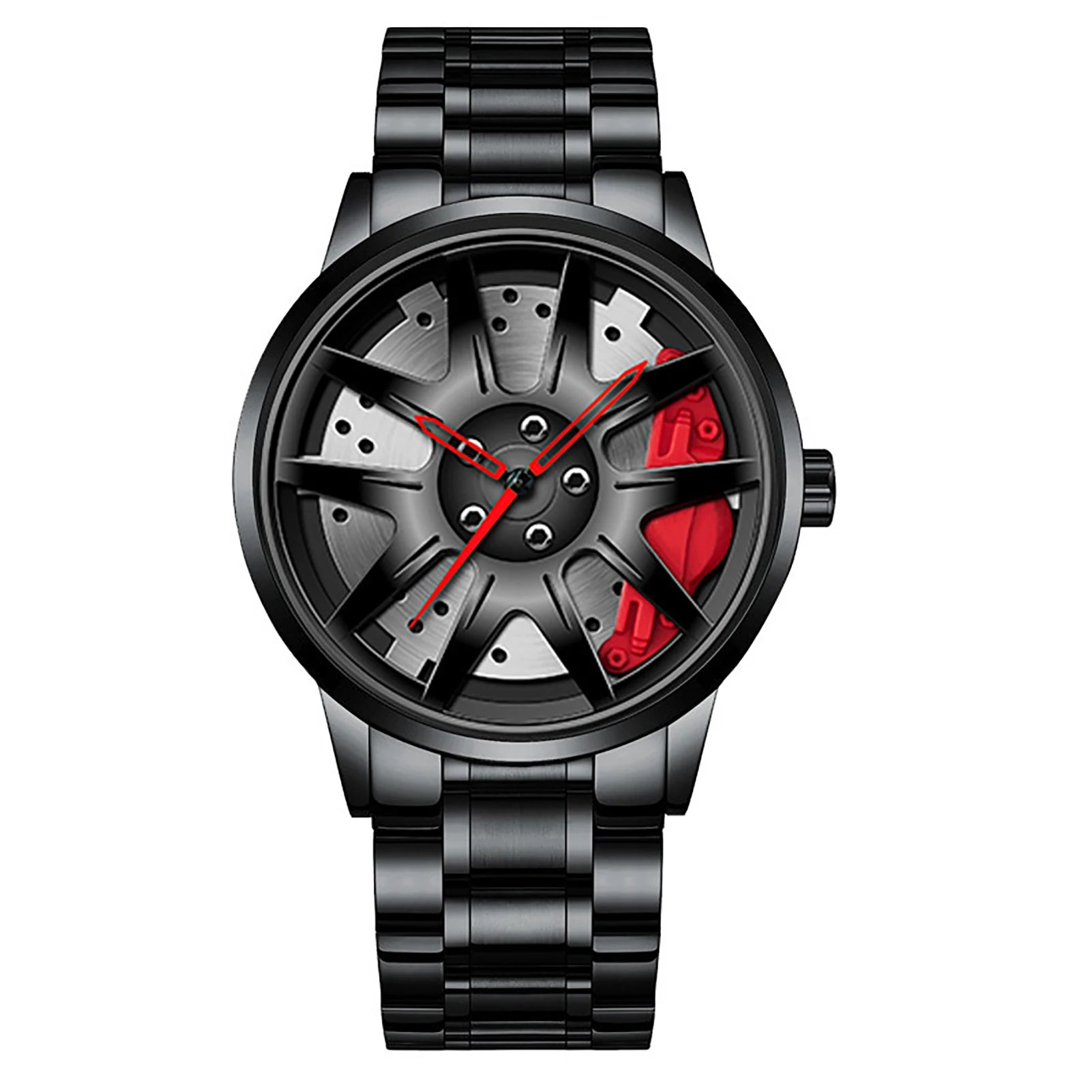 Reloj de pulsera de cuarzo para hombre, de acero inoxidable, a la moda, con esfera deportiva, llanta de coche, cubo de rueda, relojes de pulsera de lujo para negocios