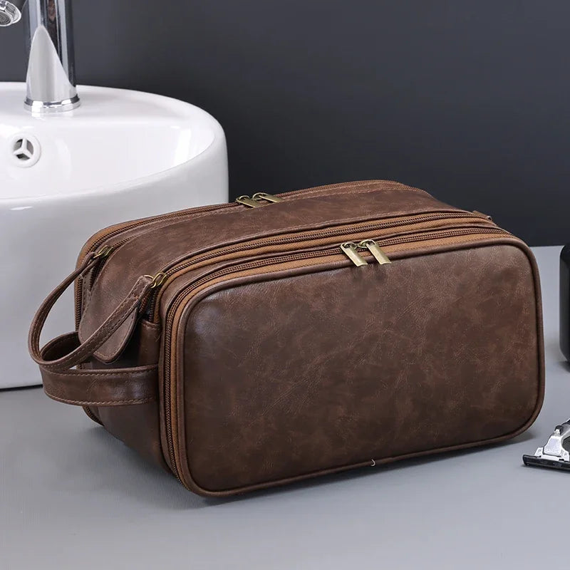 Neceser de PU con múltiples bolsillos para mujer y hombre, bolsas de maquillaje esenciales de viaje, bolsa colgante impermeable, bolsa organizadora de lavado de cosméticos