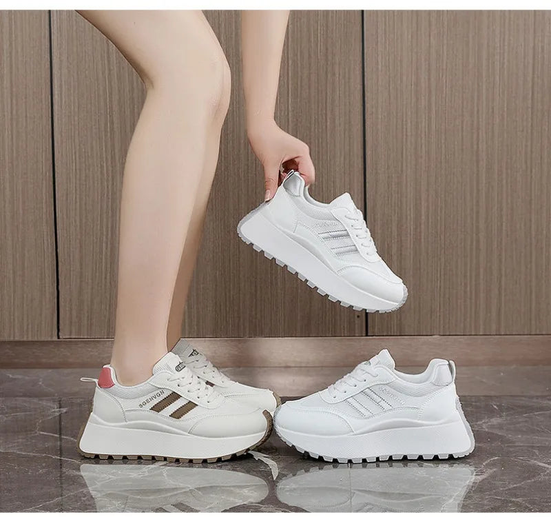Zapatillas de deporte para mujer, calzado informal transpirable de malla, zapatos de tenis a la moda, zapatos de plataforma con aumento de altura para mujer, zapatos deportivos nuevos 2025
