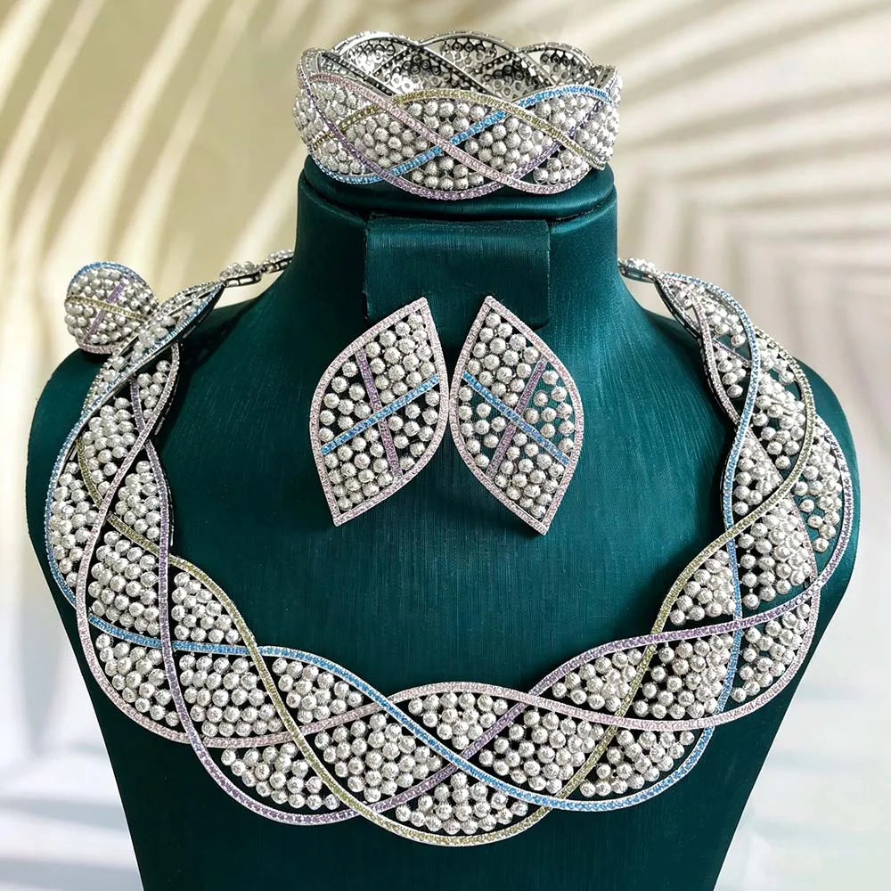 Conjunto de joyería africana de 4 piezas para mujer, para fiesta de boda, circonia cúbica, moderno, romántico, Missvikki, lujo, Dubái, nupcial
