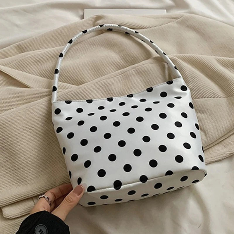 1 bolso de hombro de lunares de Color puro, bolsos de moda para mujer, bolsos de cubo Retro Chic, bolso de mano de estilo coreano a la moda