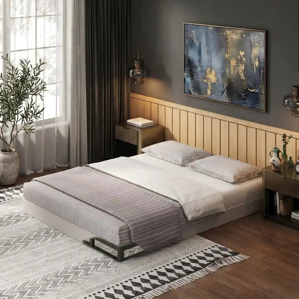Base de Cama Matrimonial, Perfil Bajo de 7 Pulgadas, Base de Cama Matrimonial con Listones de Acero Resistentes para Colchón, Fácil de Montar