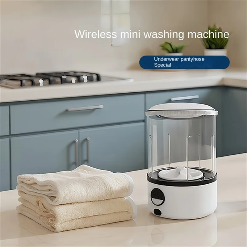 Mini Lavadora Blanca de 2L, 2000 mAh, Totalmente Automática, Portátil, con Turbina LED, Compacta para Ropa de Niños, Ropa Interior, Bragas y Calcetines