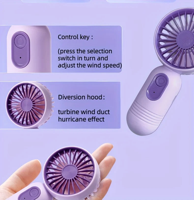 Mini ventilador portátil, pequeño ventilador de mano, carga USB, ventilador de mano de 3 velocidades adecuado para oficina, viajes al aire libre y camping