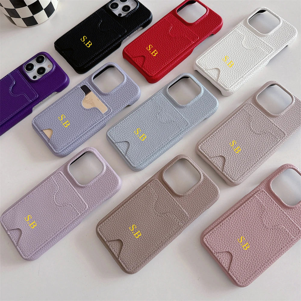 Funda Retro personalizada con nombre de cuero para tarjetas, funda tipo billetera antigolpes para iPhone 15 14 13 12 11 Pro Max 14 15 Plus