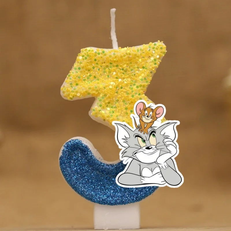 Velas con Números de Anime Tom y Jerry, Decoración para Pastel de Cumpleaños, Figura de Anime, Artículos para Pastel de Feliz Año Nuevo, Regalos