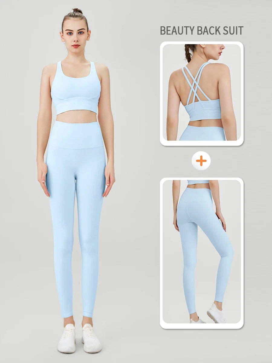 Ropa de Yoga de 2 piezas, chándal para mujer, ropa atlética, traje de Fitness para Pilates, entrenamiento de gimnasio, ropa de realce, Sujetador deportivo, traje de mallas
