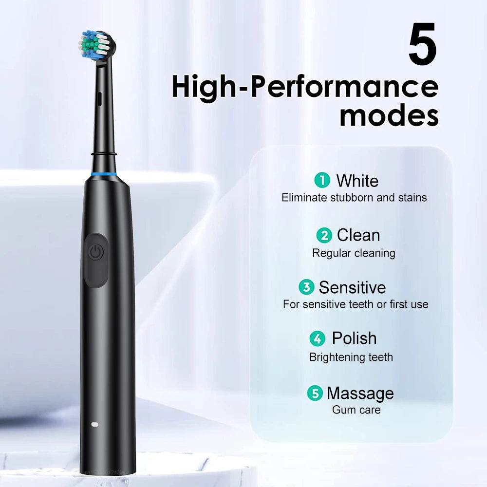 Cepillo de dientes eléctrico, cepillo de dientes eléctrico recargable giratorio para adultos, cepillos de dientes eléctricos giratorios con 8 cabezales suaves