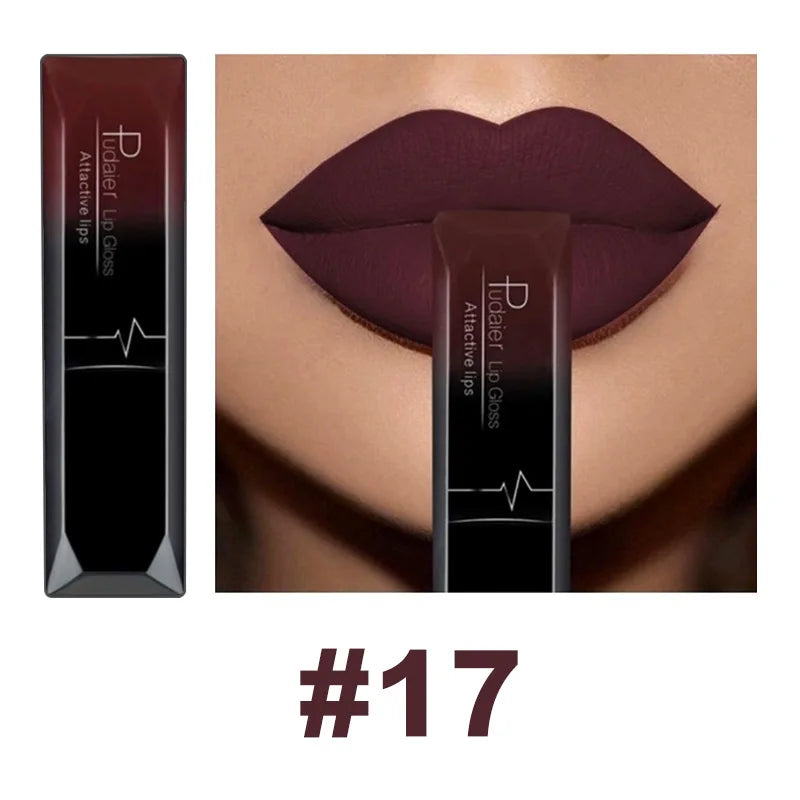 Lápiz labial líquido mate resistente al agua brillo de labios de larga duración tinte Sexy rojo desnudo púrpura lápices labiales metálicos cosméticos de maquillaje