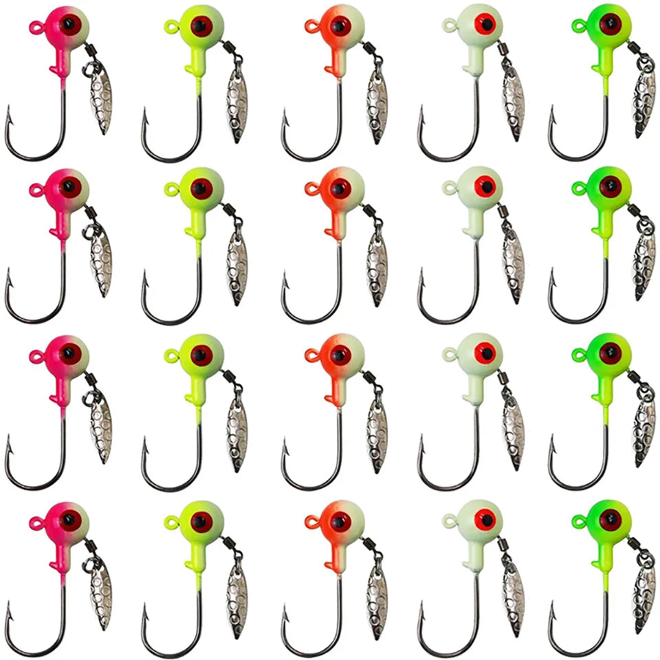Cabezas de jig para pesca en agua dulce, señuelos, cabezas de jig con ojo, 20 unidades, anzuelos pintados, jigs de pesca para lubina/crappie, 1/8, 3/16, 1/4, 3/8 oz