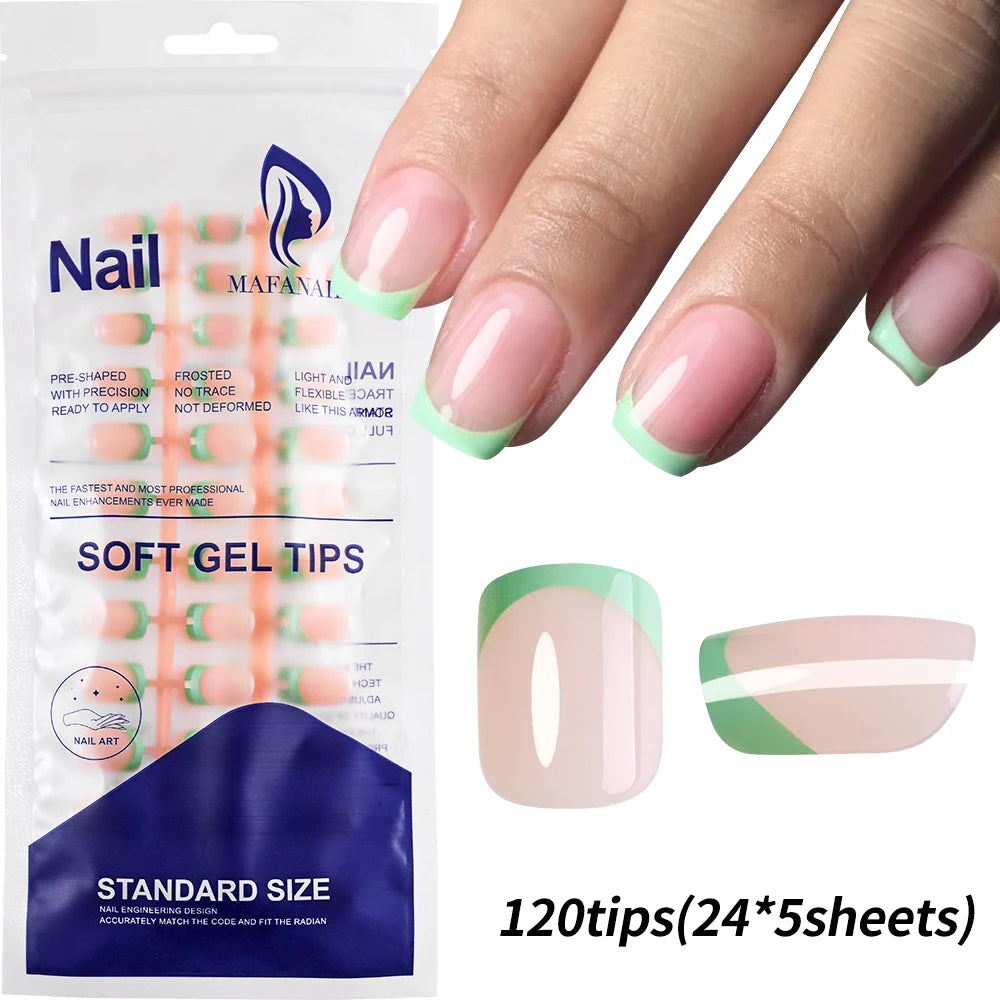 120 Uñas Acrílicas Francesas Cuadradas Medianas y Largas, Uñas Postizas Francesas de Cobertura Completa para Mujer, Uñas Postizas de Diferentes Tamaños