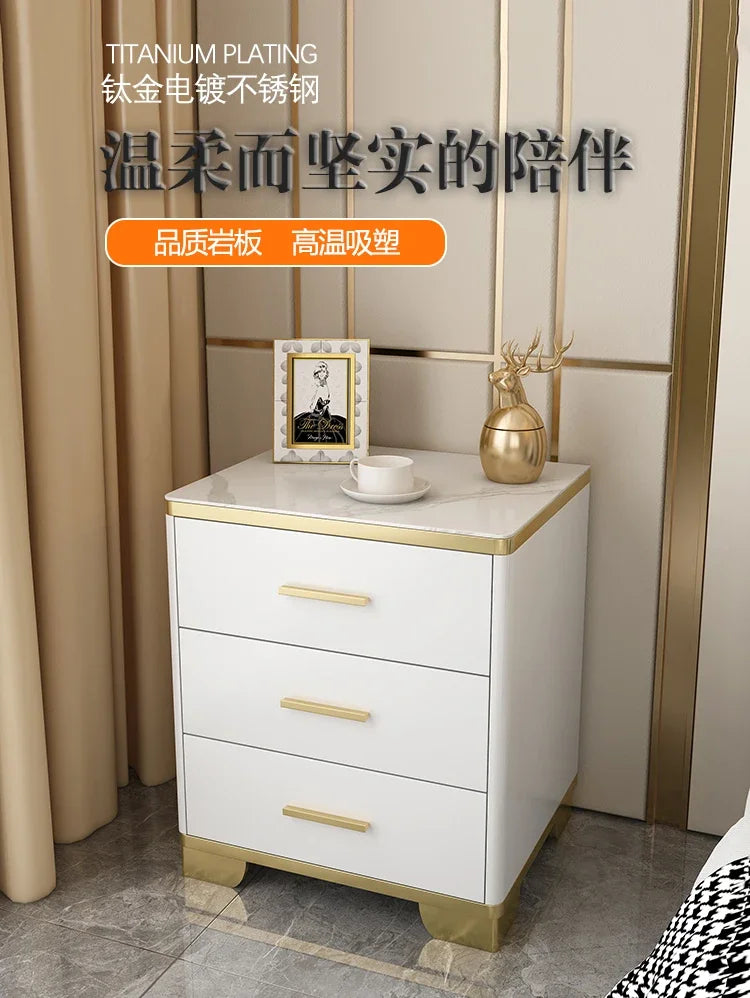 Mesita de Noche con Cajones, Mesa Auxiliar para Cama, Gabinete Blanco, Mesitas de Noche con Almacenamiento, Mueble Criado Mudo