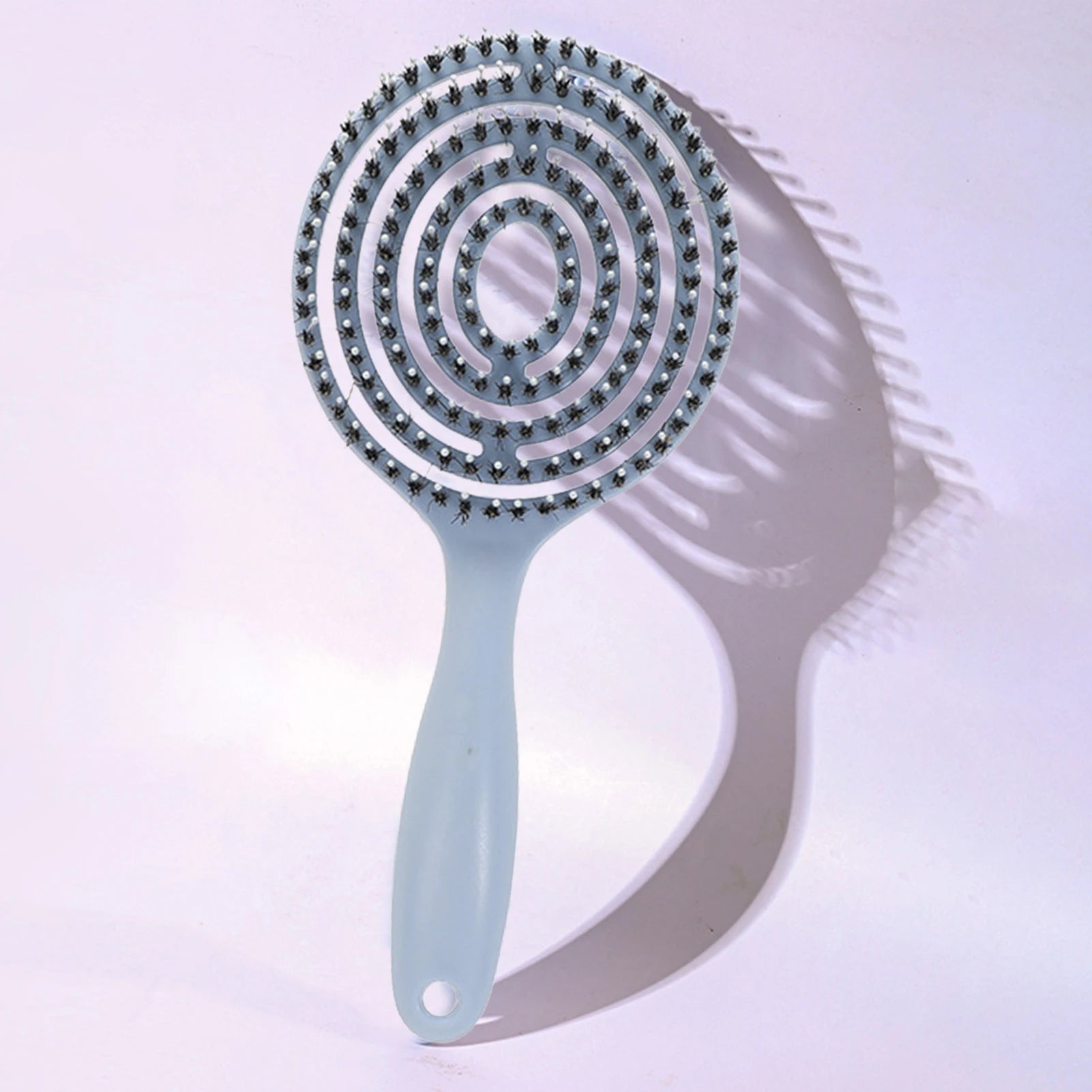 Cepillo de pelo de cerdas naturales de jabalí para desenredar y peinar, herramientas para mujeres con cabello largo, masaje del cuero cabelludo, color marrón, mango ergonómico ligero
