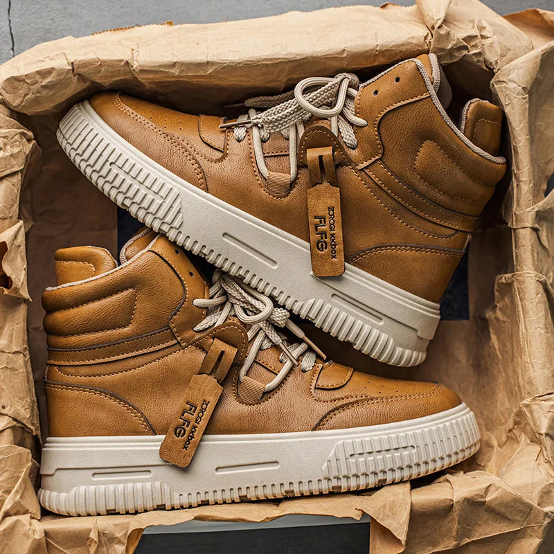 Botines de Cuero de moda, zapatillas de Skate para hombre, cómodas, antideslizantes, suela resistente al desgaste, botas de invierno, zapatos informales de calle Preppy