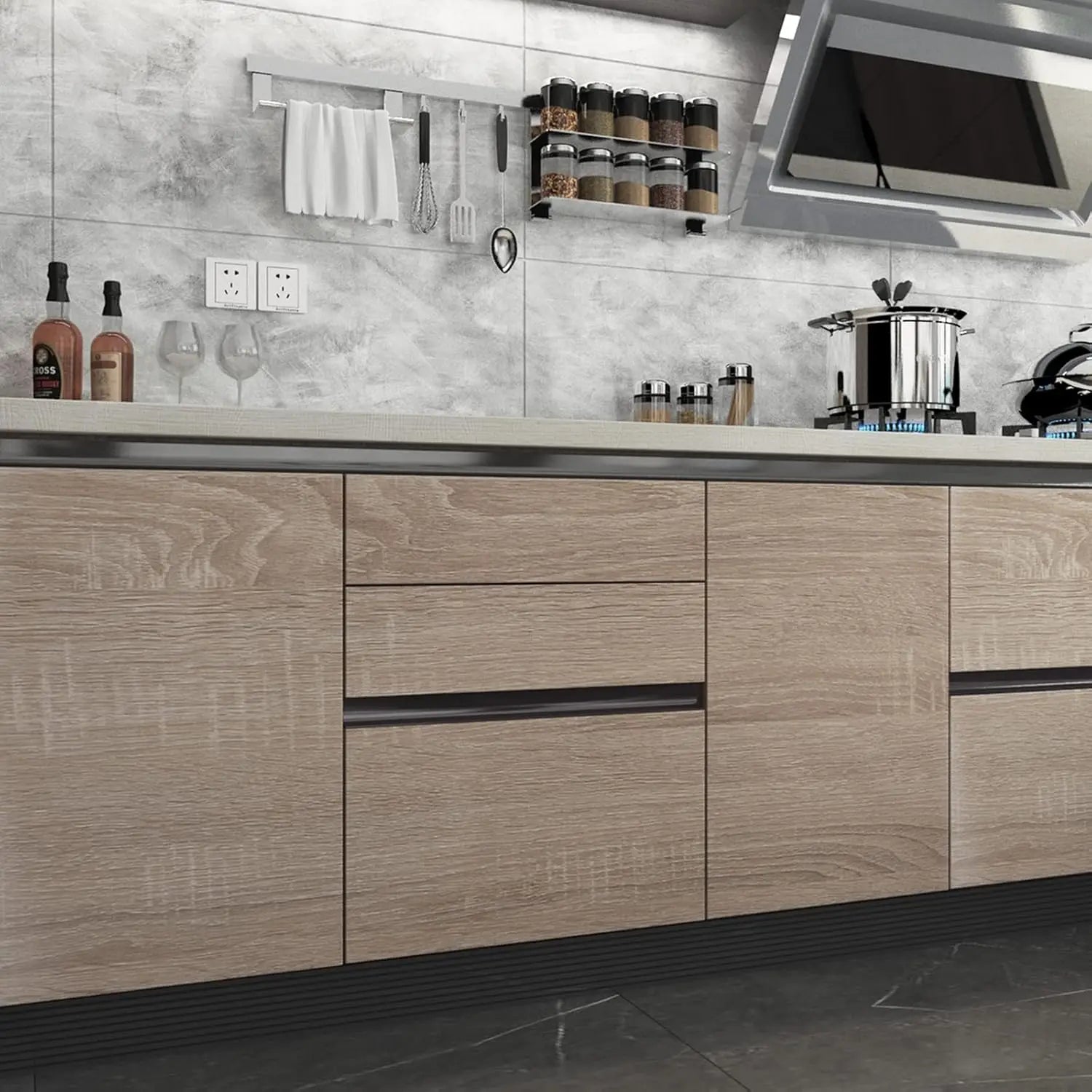 Rollo de papel tapiz adhesivo con 5 metros, pegatina impermeable de grano de madera, armario, puerta de escritorio, pegatinas de renovación de muebles