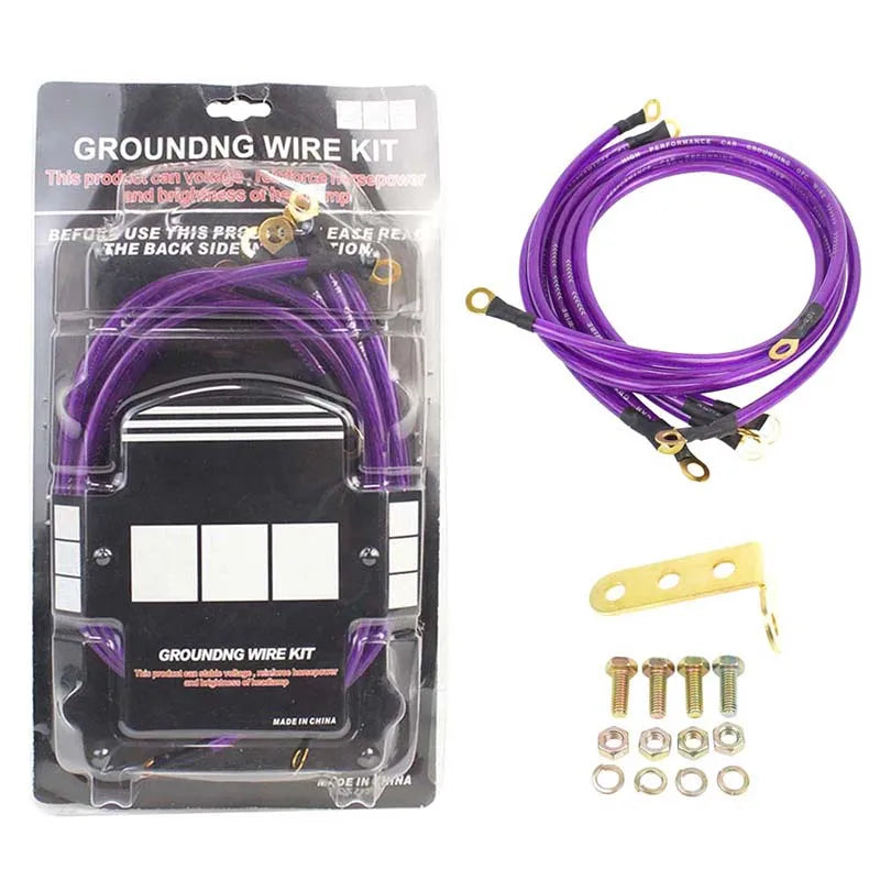 Kit de cables de conexión a tierra Cables de tierra de coche universales de 5 puntos Alto rendimiento Mejora la potencia JDM Racing Azul Púrpura Rojo