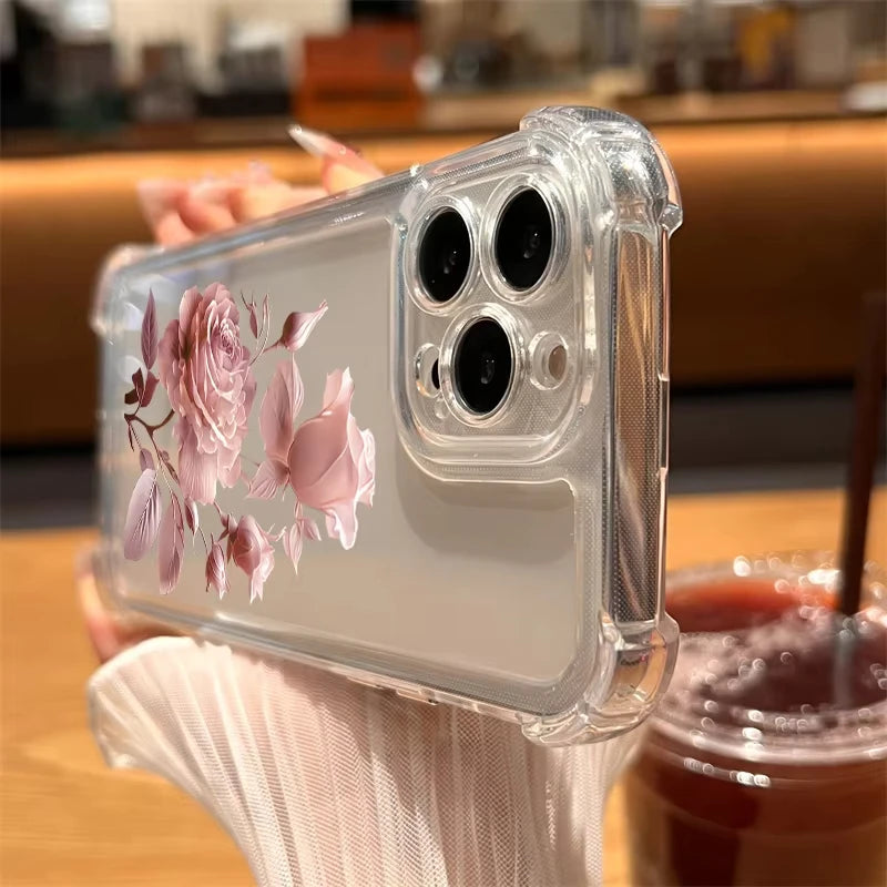 Funda de Silicona Transparente con Diseño de Flores para iPhone 17 Pro Max 11 12 13 14 Plus 15 16 Pro 17 Air X XR XS, Carcasa Protectora Suave