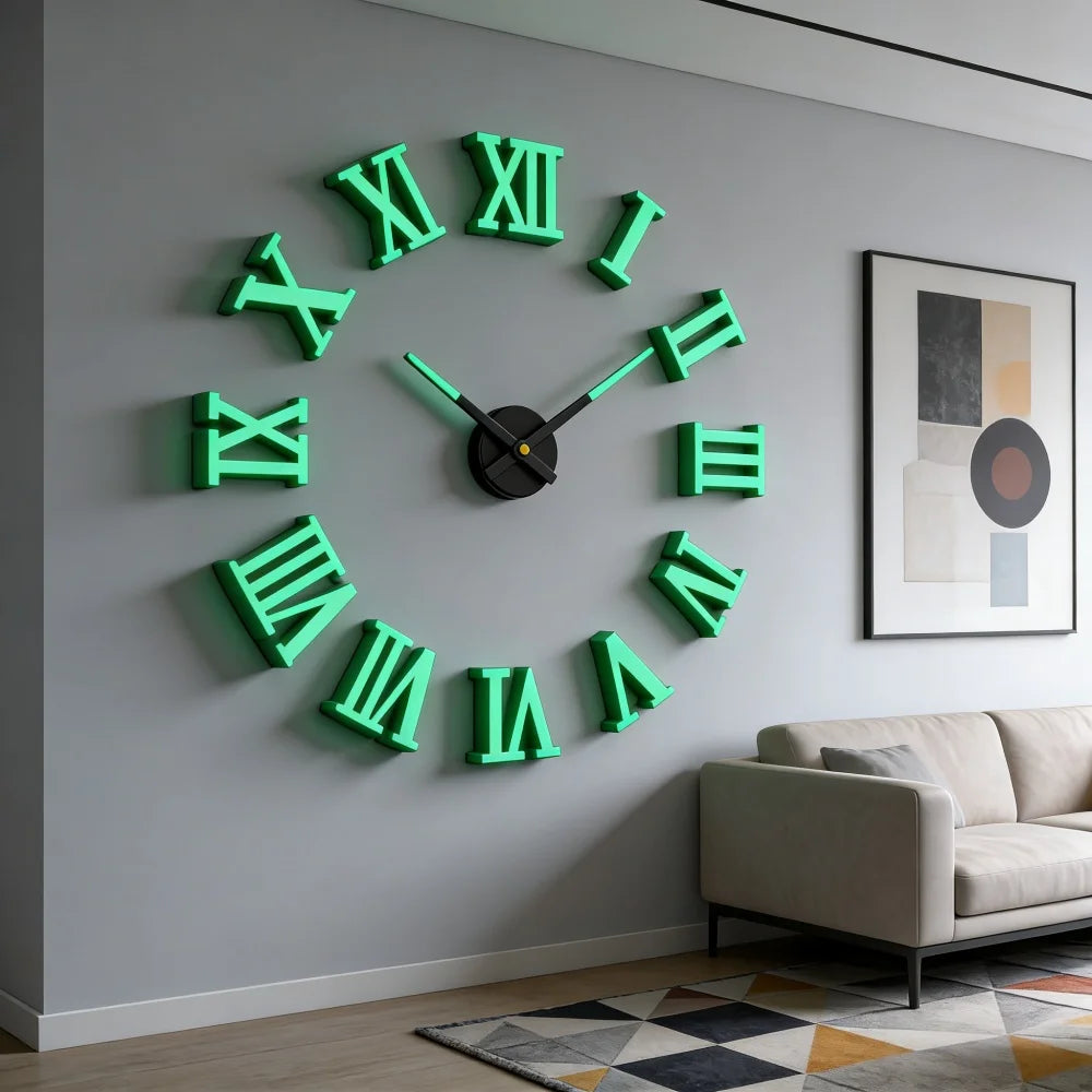 Reloj de pared con espejo acrílico de Número Romano grande 2D/3D, pegatina de moda DIY, relojes de cuarzo, reloj, decoración del hogar, pegatinas para el salón