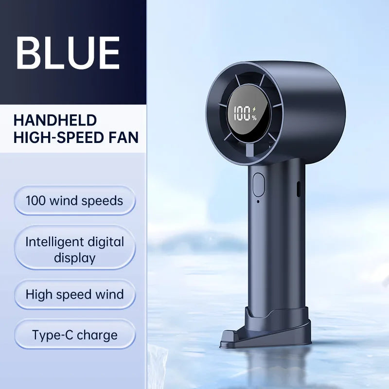 Ventilador de Mano Portátil con Enfriamiento de Hielo, 100 Velocidades, Potente, Recargable por USB, con Soporte para Teléfono