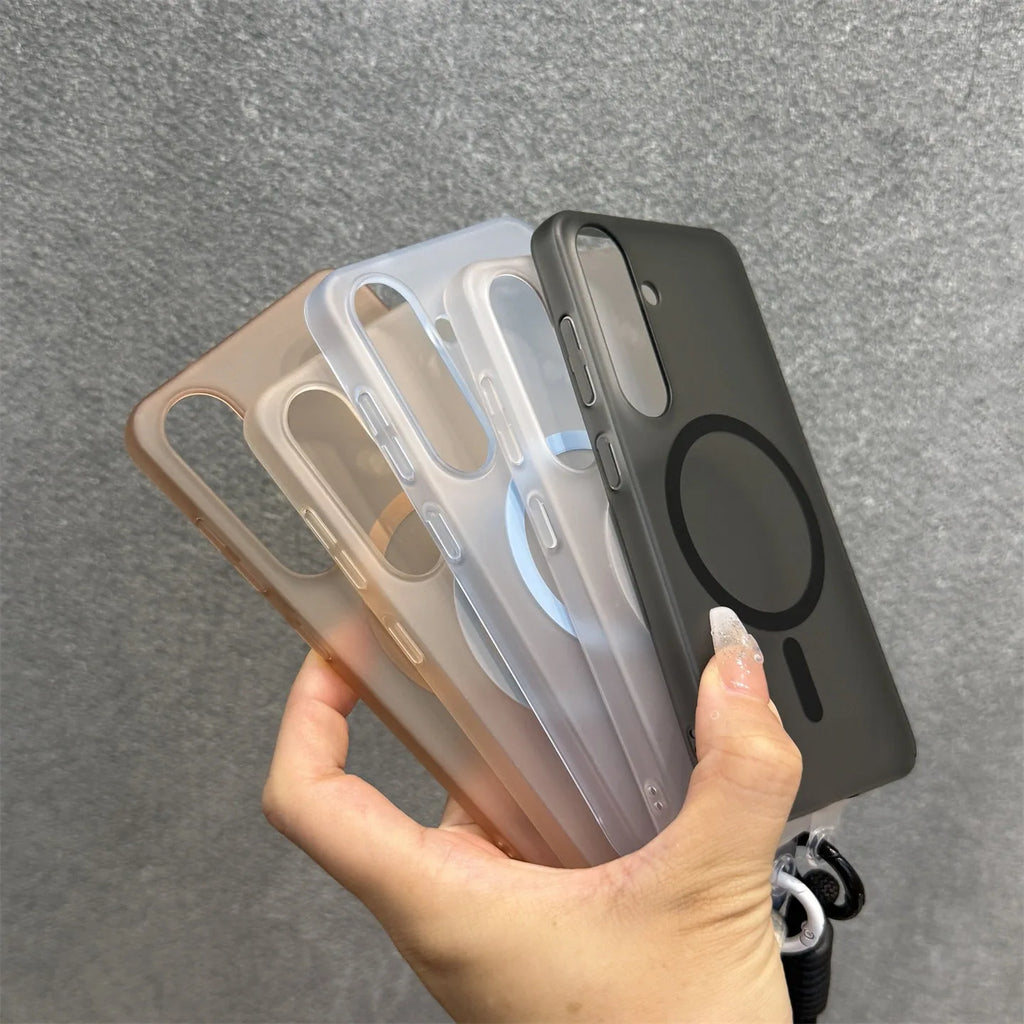 Funda Magnética Mate con Correa para Muñeca para Samsung Galaxy S25 S26 Ultra S22 S23 S24 Plus S21 FE A55 A56 A16 A17, Carcasa Rígida