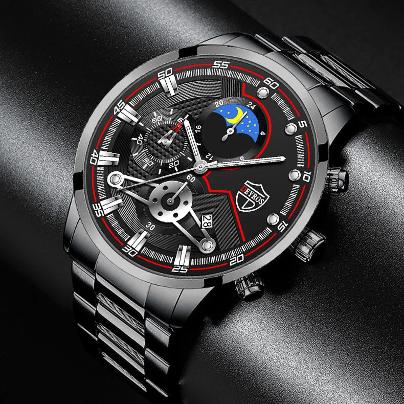 Reloj Hombre, relojes de negocios de lujo de 3 piezas para Hombre, Reloj deportivo de ocio con calendario completo para Hombre, Reloj de cuarzo de acero inoxidable para Hombre