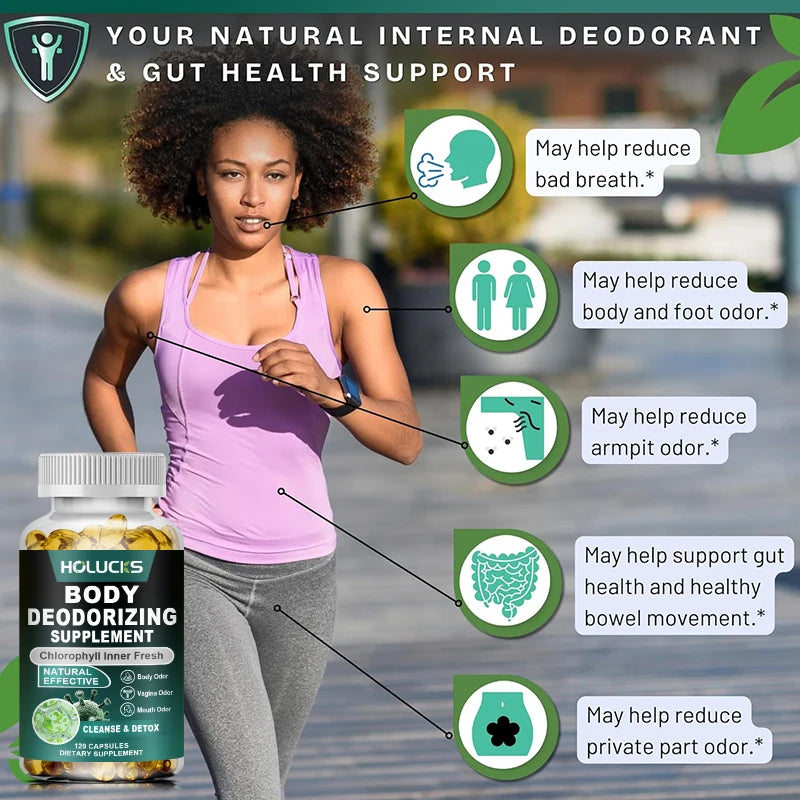 Cápsulas de Clorofila Natural, Suplemento para Desintoxicación Interna, Desodorante Corporal, Promueve el Bienestar Digestivo y de la Piel