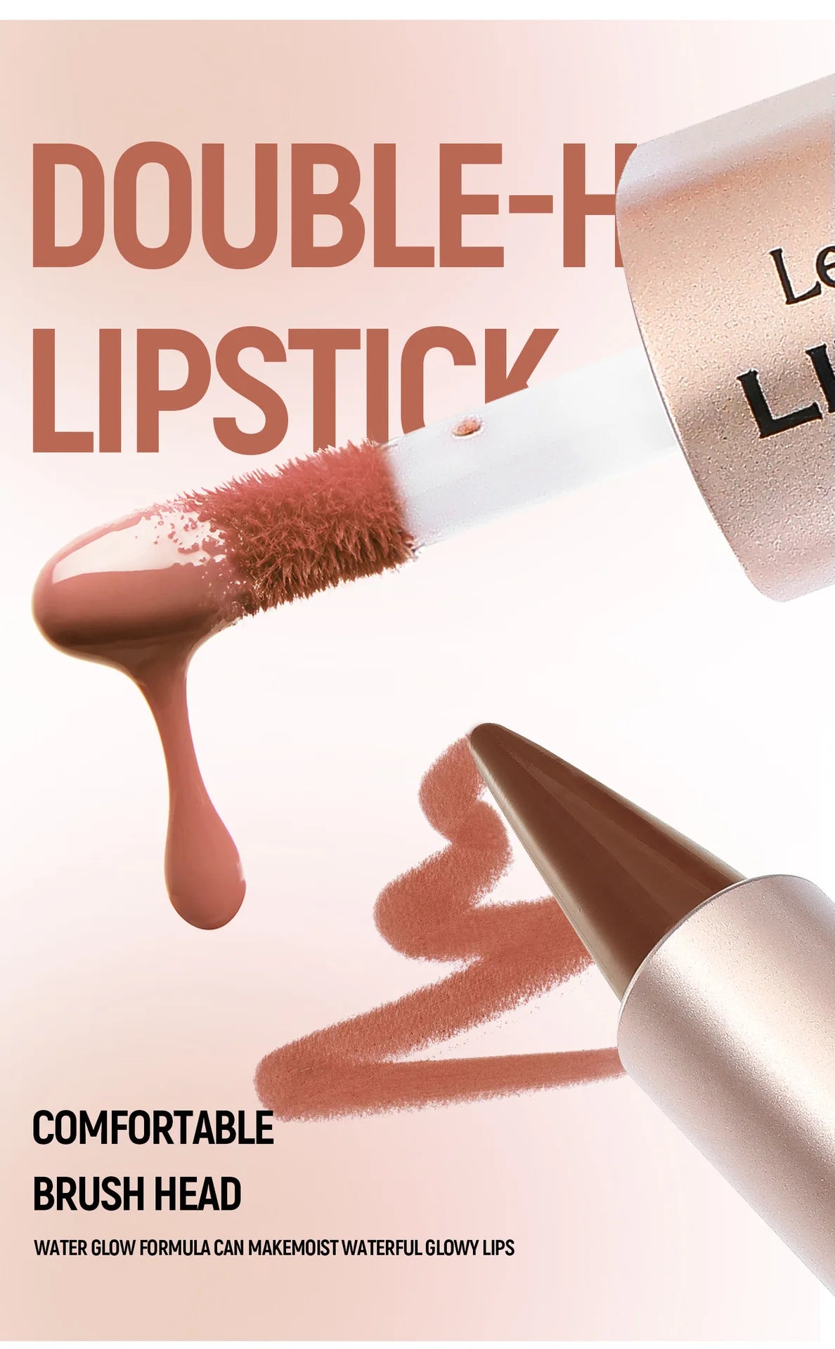 Delineador de labios cónico negro y marrón, lápiz de contorno, espejo de doble cabeza, brillo de labios de cristal, maquillaje de tinte de labios rojos sexis