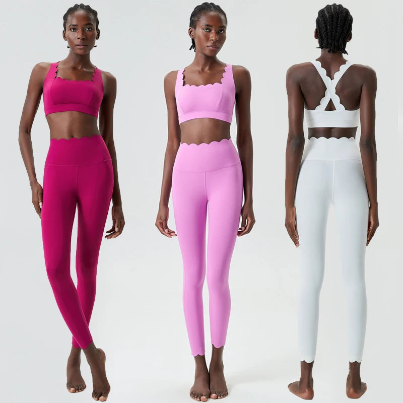 Traje de gimnasio de Color sólido para mujer, conjunto de dos piezas para Fitness y Yoga, ropa deportiva ajustada para correr, ropa de entrenamiento transpirable