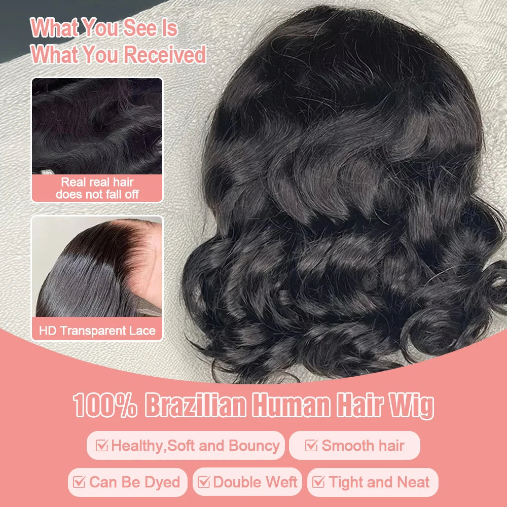 250% Bob corto sin pegamento Wear And Go pelucas de cabello humano ondulado listo para ir precortado 13x6 HD peluca Frontal de encaje cabello humano para mujeres