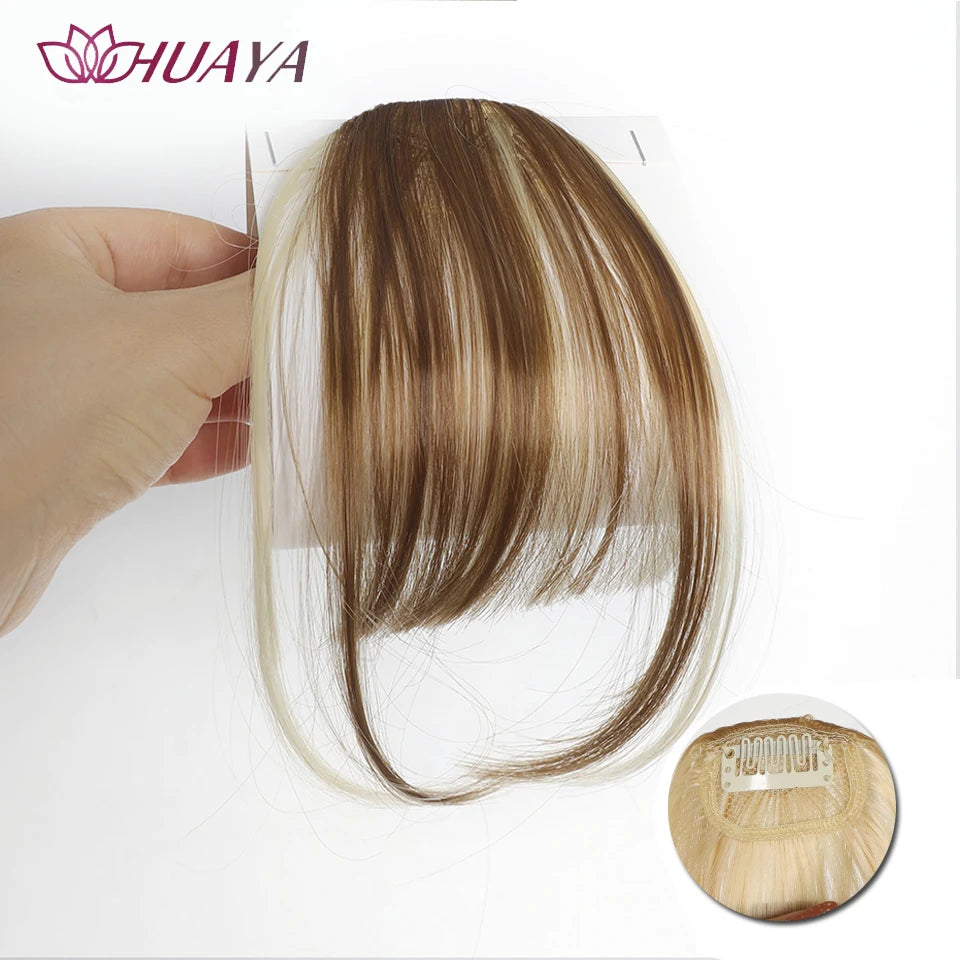 HUAYA-flequillo de aire sintético para mujer, pelo falso corto Natural, Invisible, sin costuras, extensiones de cabello frontal