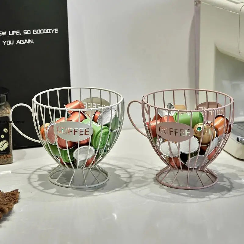 ♥ Soporte para Cápsulas de Café de Metal en Forma de Copa (Dorado/Negro) - Estante de Almacenamiento de Alambre para Cápsulas Nespresso, Organizador de Encimera de Cocina